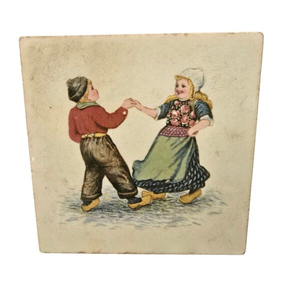 Vintage German Ceramic Tile With Dancing Couple Design - Picture 1 of 3